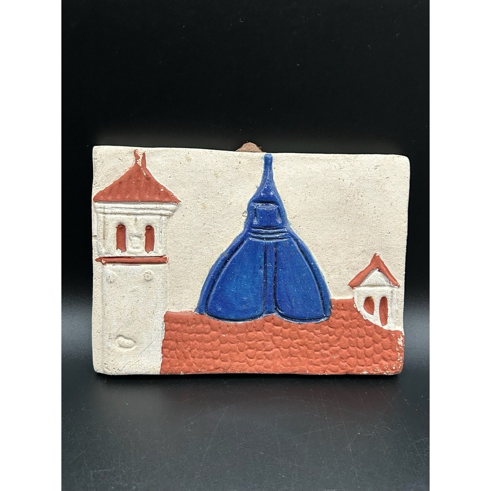 VTG Terracotta Wall Plaque Ceramic 3D Tile Art Blue Dome Cupula Azul Signed